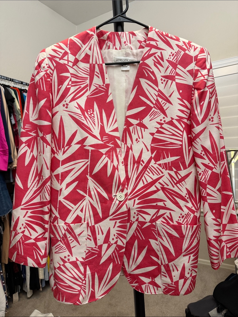 Jones New York 100% Silk Pink and White Blazer